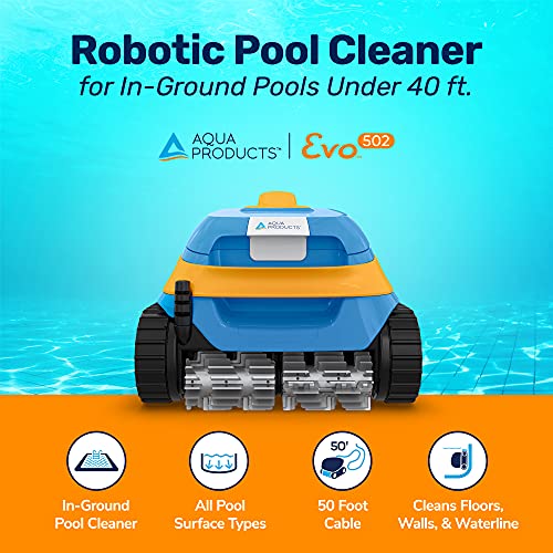 Aqua Products Evo502 Robotic Pool Cleaner, Automatic Vacuum for Inground Pools up to 40ft
